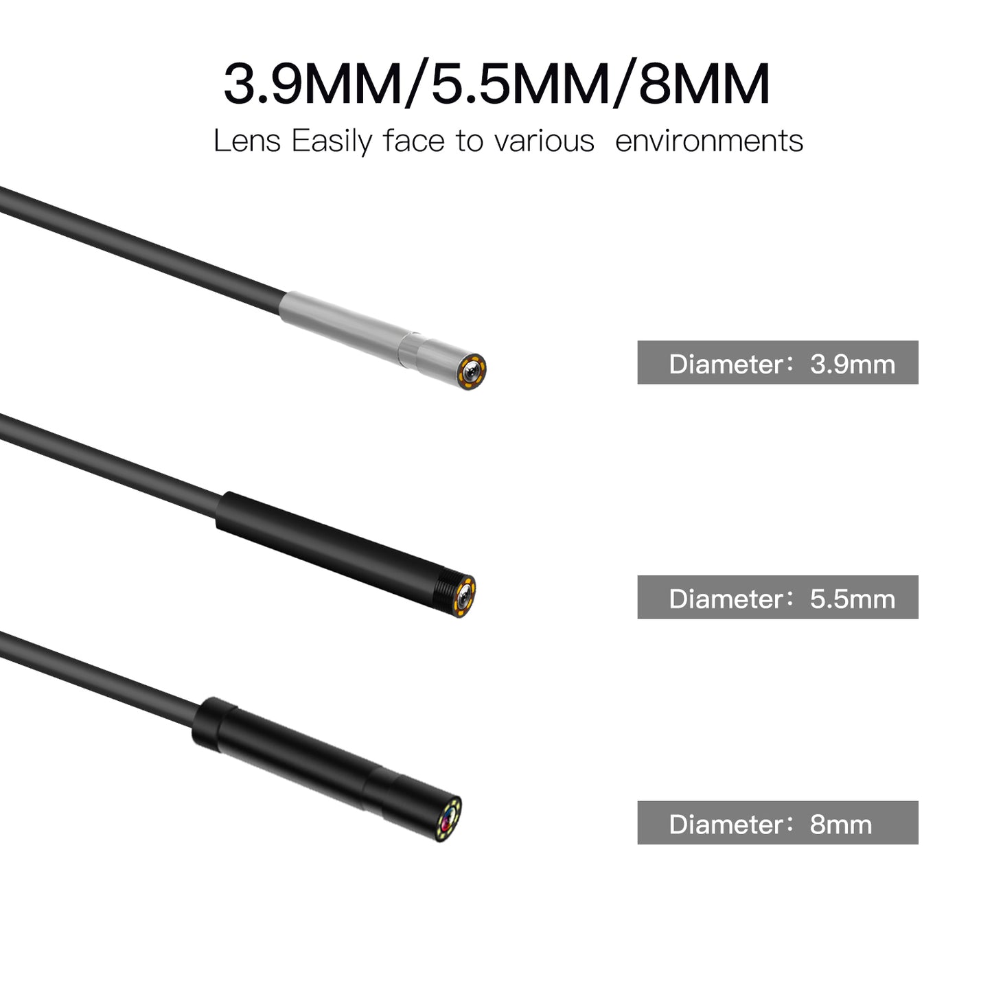 P60B 5m Hard Wire 2.4" IPS Screen Display Industrial Endoscope HD 1080P 8mm Lens 8-LED Inspection Camera