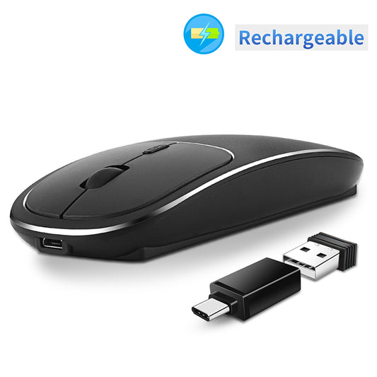 2.4G Wireless Optical Mouse Rechargeable Aluminium Alloy Mice with Type-C Adapter for Desktop Computer Office Laptop