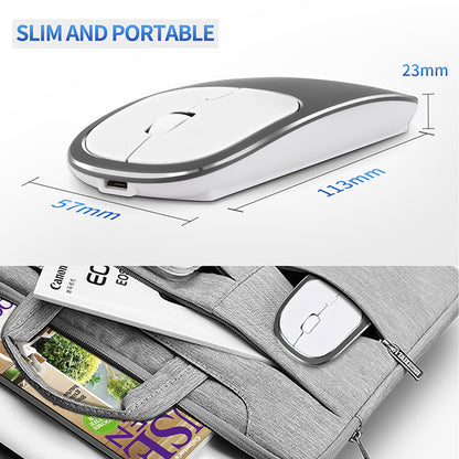 2.4G Wireless Optical Mouse Rechargeable Aluminium Alloy Mice with Type-C Adapter for Desktop Computer Office Laptop