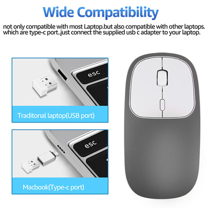 2.4G Wireless Optical Mouse Rechargeable Aluminium Alloy Mice with Type-C Adapter for Desktop Computer Office Laptop
