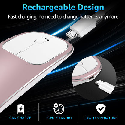 2.4G Wireless Optical Mouse Rechargeable Aluminium Alloy Mice with Type-C Adapter for Desktop Computer Office Laptop