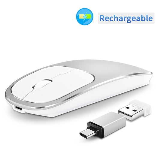 2.4G Wireless Optical Mouse Rechargeable Aluminium Alloy Mice with Type-C Adapter for Desktop Computer Office Laptop