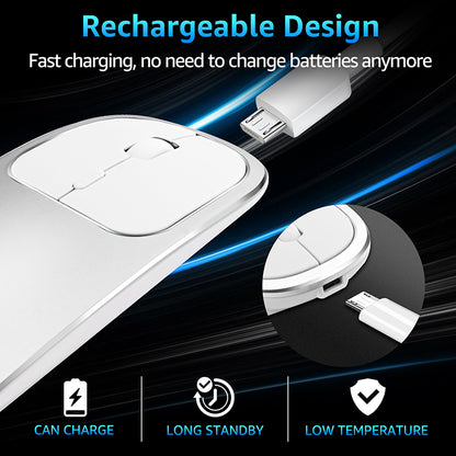 2.4G Wireless Optical Mouse Rechargeable Aluminium Alloy Mice with Type-C Adapter for Desktop Computer Office Laptop