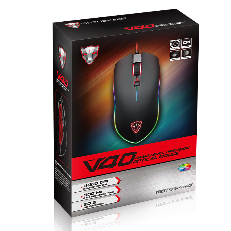 MOTOSPEED V40 4000 DPI 6 Buttons Wired USB Gaming Mouse with LED Backlit