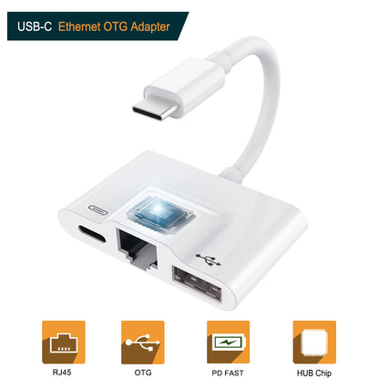 Type-C to RJ45 Ethernet OTG Adapter Wired LAN Card  Ethernet USB OTG HUB HD Video Adapter