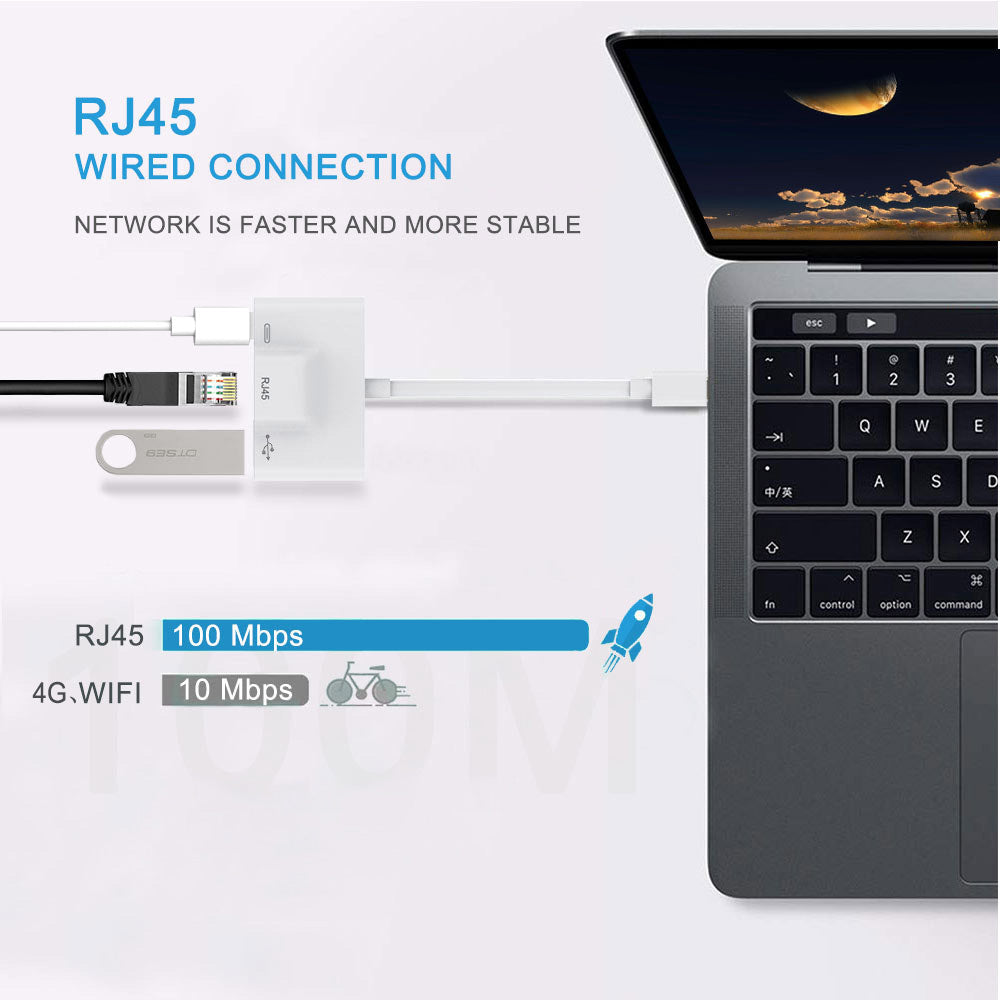 Type-C to RJ45 Ethernet OTG Adapter Wired LAN Card  Ethernet USB OTG HUB HD Video Adapter