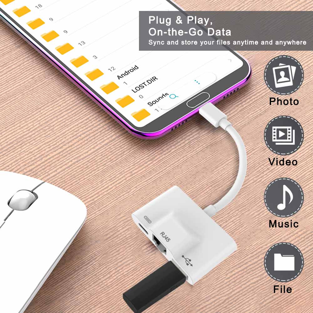 Type-C to RJ45 Ethernet OTG Adapter Wired LAN Card  Ethernet USB OTG HUB HD Video Adapter