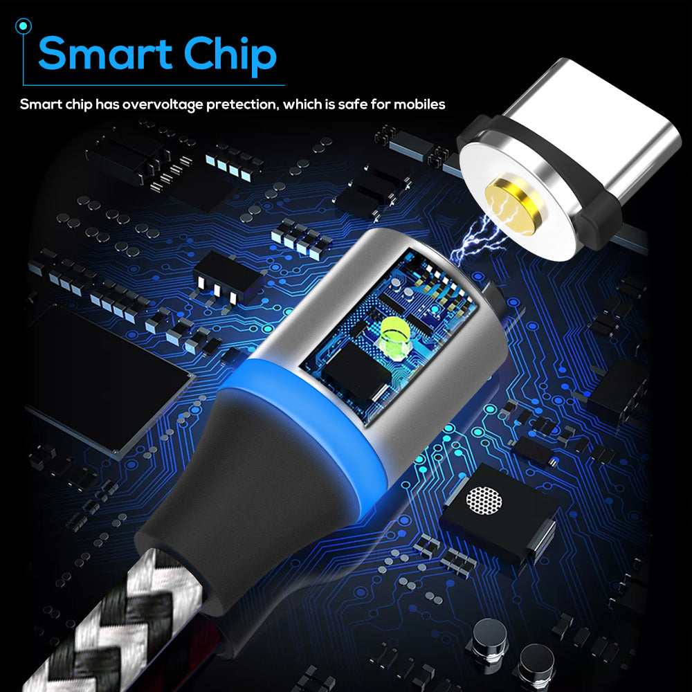 TOPK AM33 360 Degree Round Two-color Nylon Braided Magnetic Type-C USB Charging Cable for Samsung Huawei Xiaomi