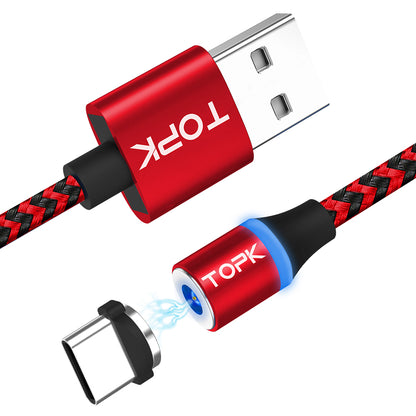 TOPK AM33 360 Degree Round Two-color Nylon Braided Magnetic Type-C USB Charging Cable for Samsung Huawei Xiaomi