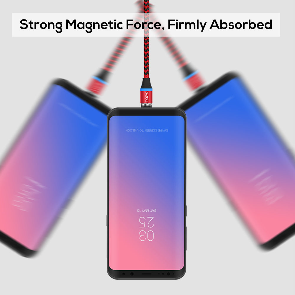 TOPK AM33 360 Degree Round Two-color Nylon Braided Magnetic Type-C USB Charging Cable for Samsung Huawei Xiaomi