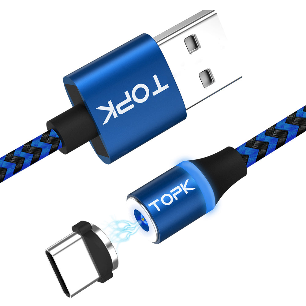 TOPK AM33 360 Degree Round Two-color Nylon Braided Magnetic Type-C USB Charging Cable for Samsung Huawei Xiaomi