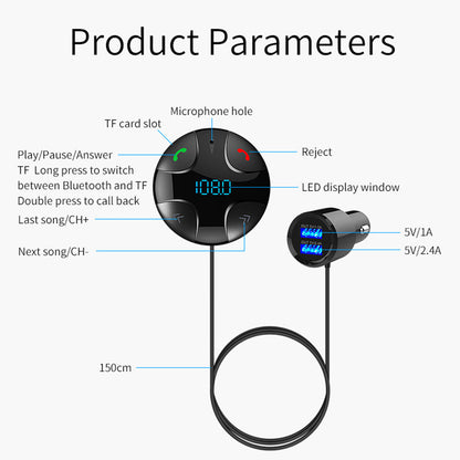 JEDX Bluetooth 4.2 Hands-free Car Kit Music MP3 Player Dual USB Car Charger