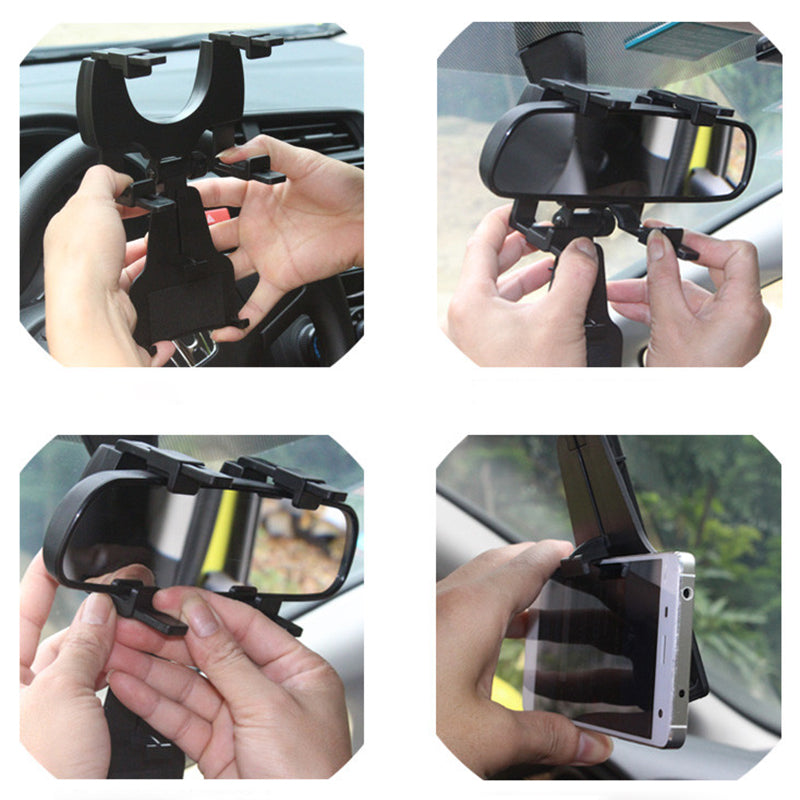 Universal Car Rearview Mirror Phone Holder Mount 360-Degree for iPhone Samsung Huawei GPS Smartphones
