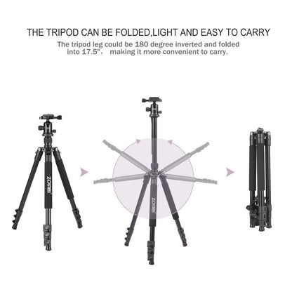 ZOMEi Q555 Lightweight Professional Alluminum Alloy Camera Tripod with 360 Ball