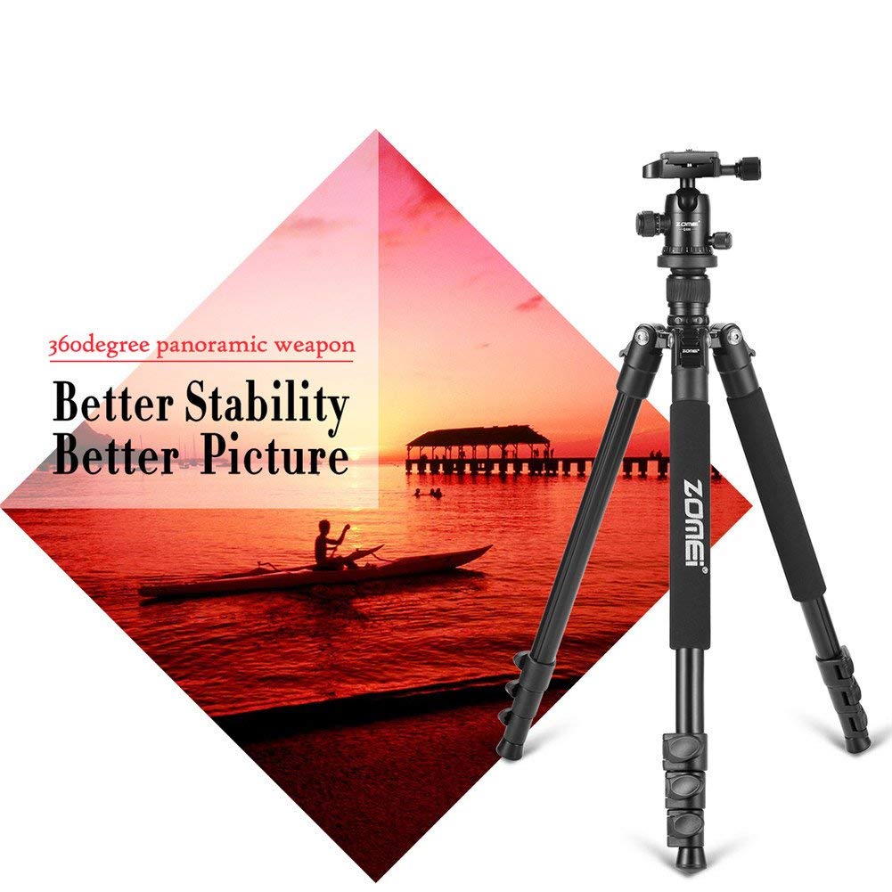 ZOMEi Q555 Lightweight Professional Alluminum Alloy Camera Tripod with 360 Ball