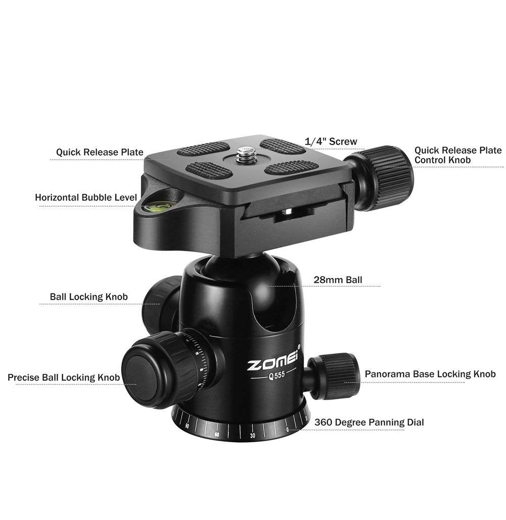 ZOMEi Q555 Lightweight Professional Alluminum Alloy Camera Tripod with 360 Ball