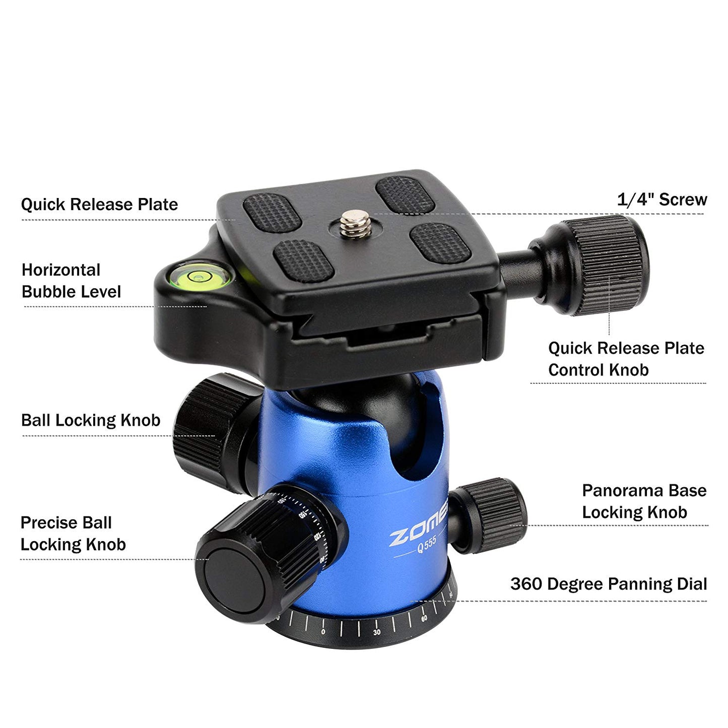 ZOMEi Q555 Lightweight Professional Alluminum Alloy Camera Tripod with 360 Ball