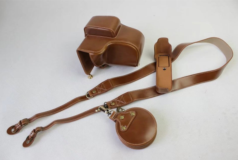PU Leather Protective Case + Strap + Camera Lens Bag for Fujifilm X-E3 Camera with XF23mm Lens