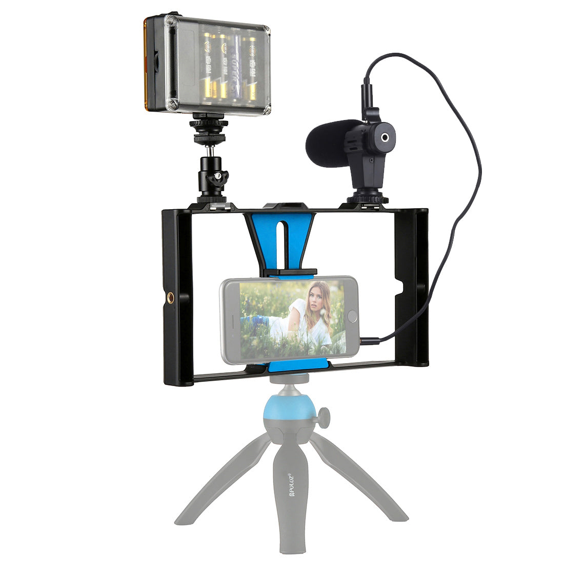PULUZ PKT3022 3-in-1 Mobile Video Recording Video Rig Kits [Microphone+Vlogging Rig+ Fill Light]