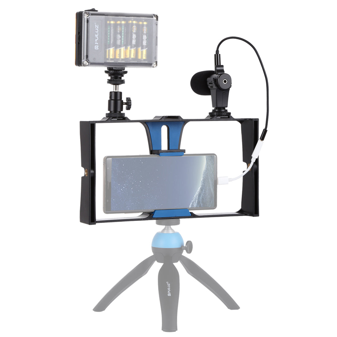 PULUZ PKT3022 3-in-1 Mobile Video Recording Video Rig Kits [Microphone+Vlogging Rig+ Fill Light]