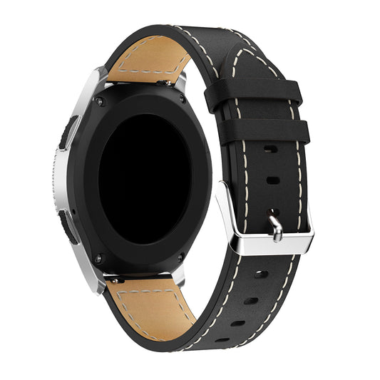22mm Genuine Leather Watch Strap Adjustable Watchband Replacement with White Stitching for Samsung Galaxy Watch 46mm