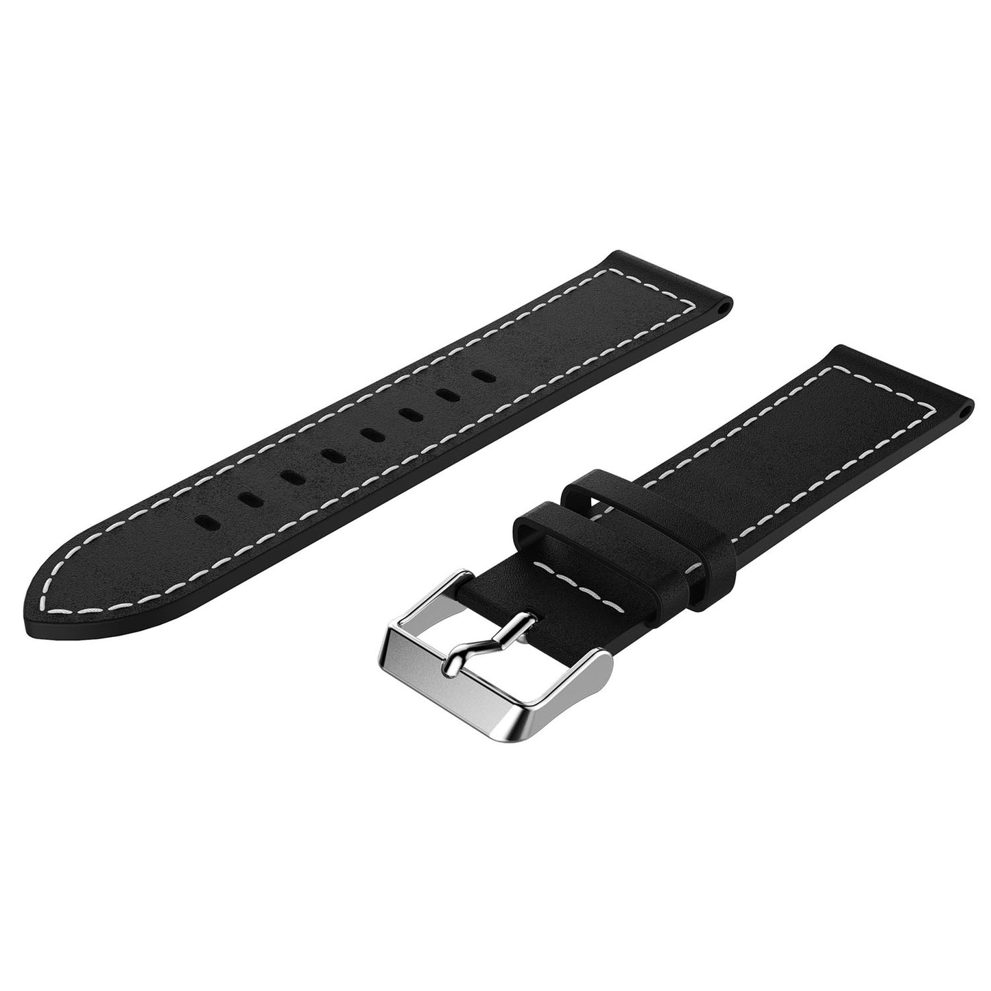 22mm Genuine Leather Watch Strap Adjustable Watchband Replacement with White Stitching for Samsung Galaxy Watch 46mm