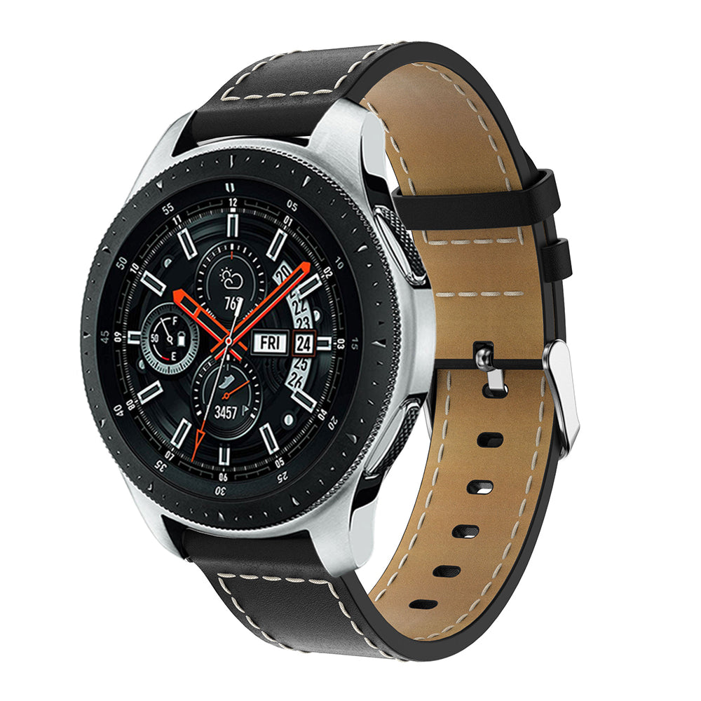 22mm Genuine Leather Watch Strap Adjustable Watchband Replacement with White Stitching for Samsung Galaxy Watch 46mm