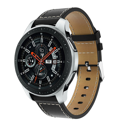 22mm Genuine Leather Watch Strap Adjustable Watchband Replacement with White Stitching for Samsung Galaxy Watch 46mm