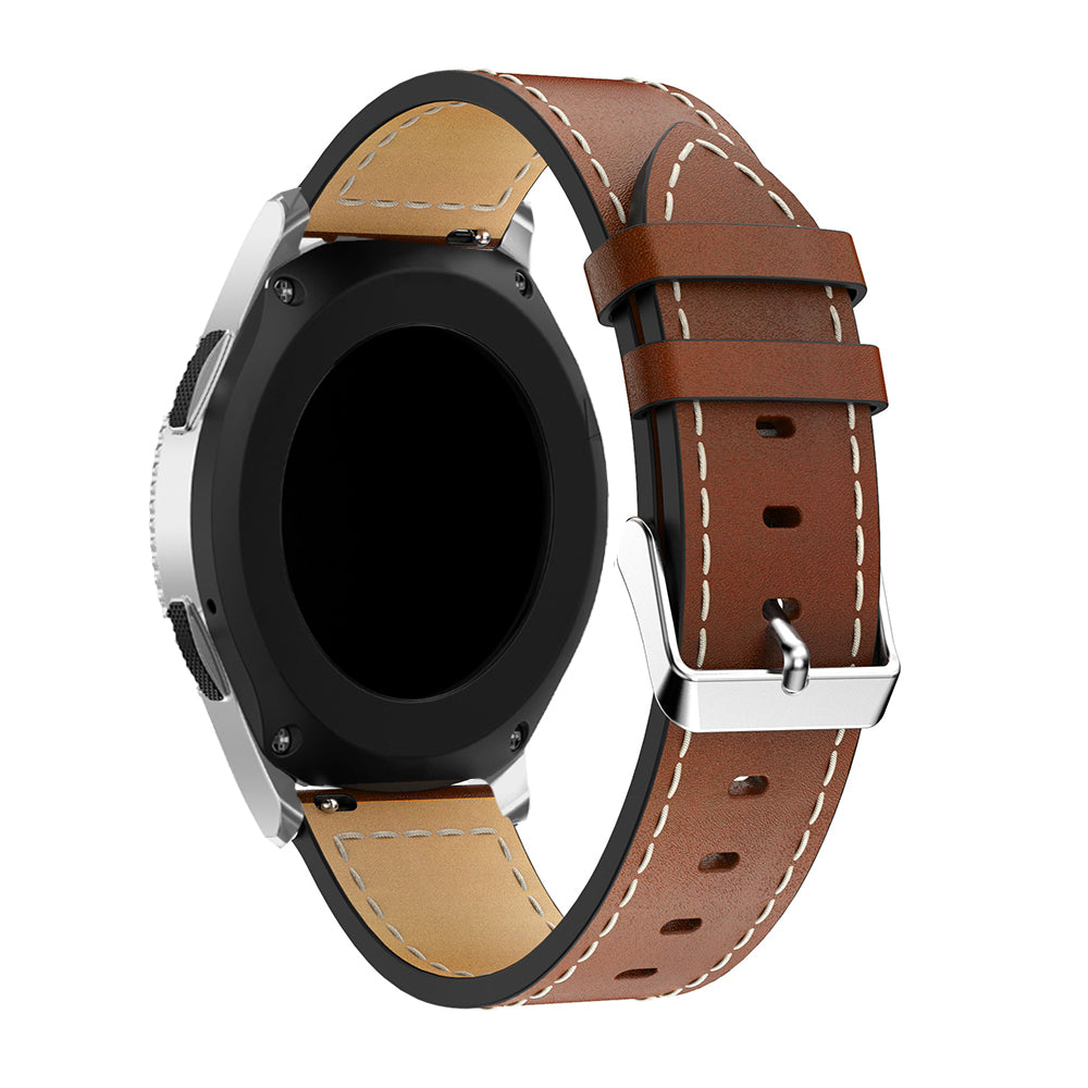 22mm Genuine Leather Watch Strap Adjustable Watchband Replacement with White Stitching for Samsung Galaxy Watch 46mm