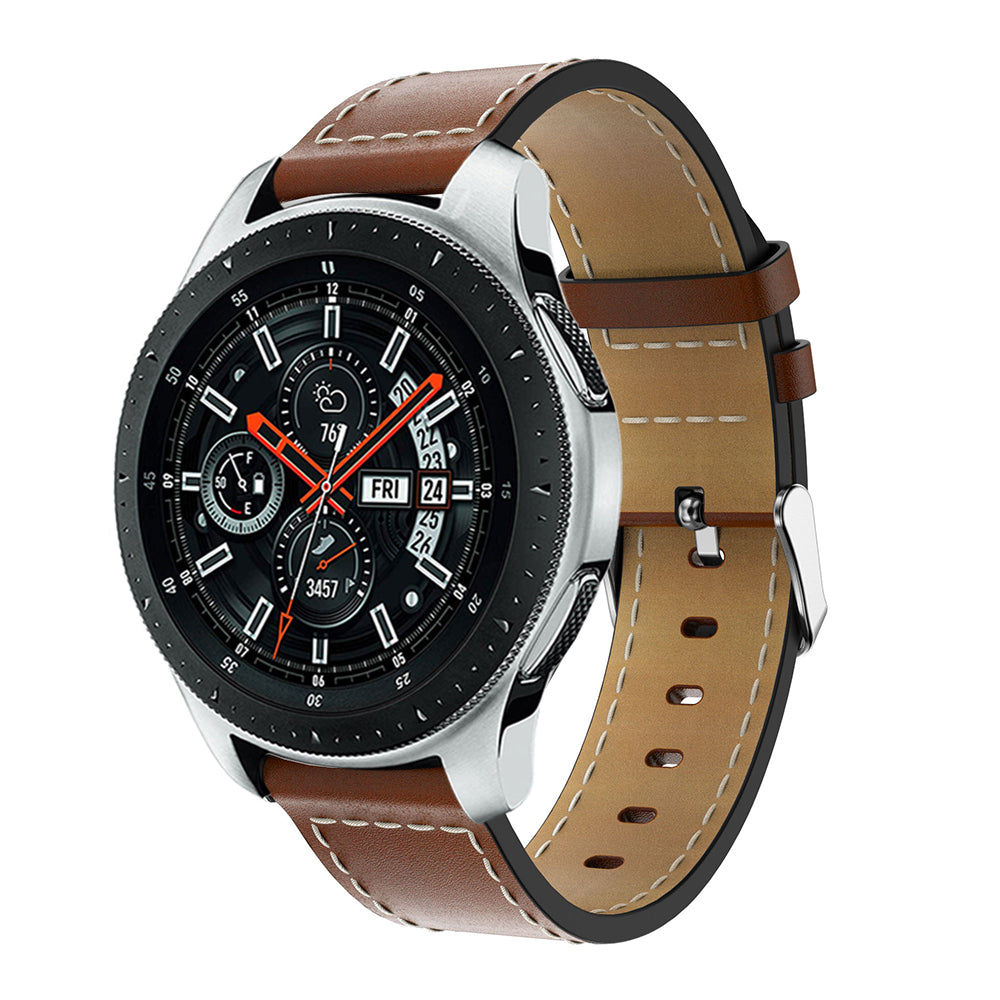 22mm Genuine Leather Watch Strap Adjustable Watchband Replacement with White Stitching for Samsung Galaxy Watch 46mm