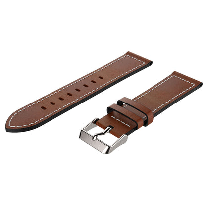 22mm Genuine Leather Watch Strap Adjustable Watchband Replacement with White Stitching for Samsung Galaxy Watch 46mm