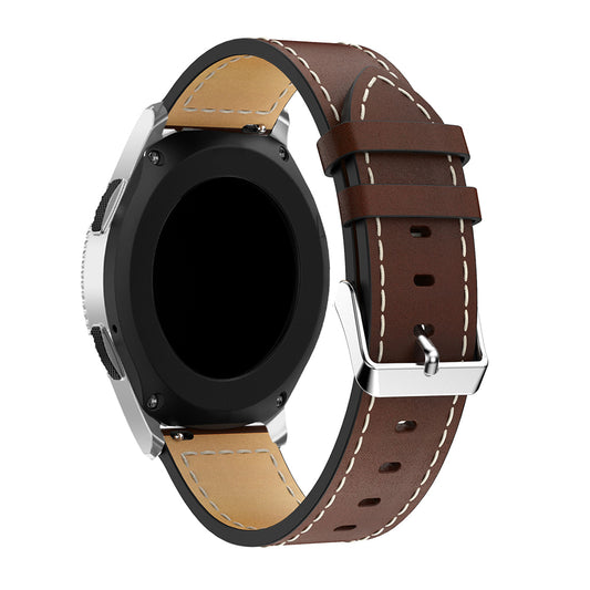 22mm Genuine Leather Watch Strap Adjustable Watchband Replacement with White Stitching for Samsung Galaxy Watch 46mm