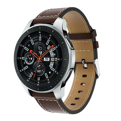 22mm Genuine Leather Watch Strap Adjustable Watchband Replacement with White Stitching for Samsung Galaxy Watch 46mm