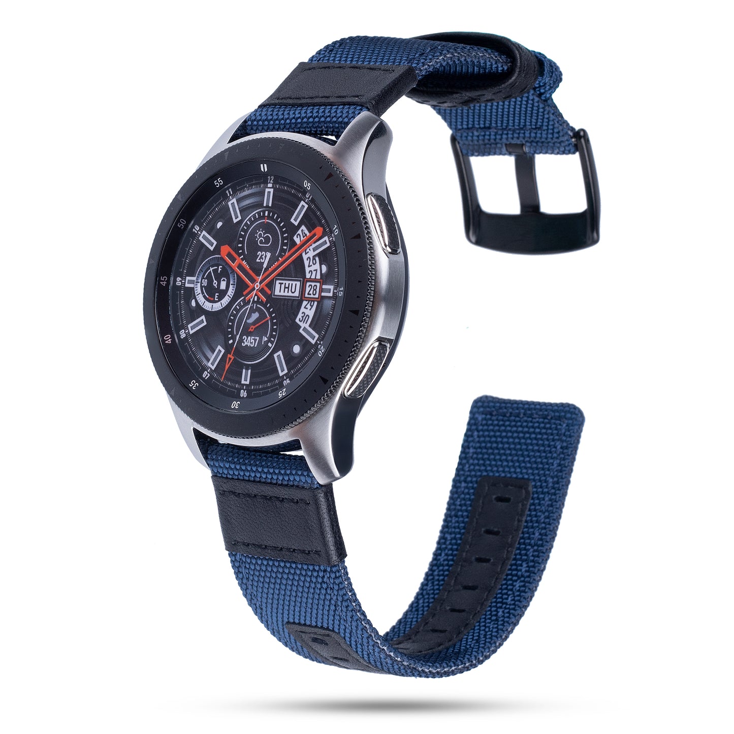 Universal 22mm Nylon + Genuine Leather Watch Band Strap for Samsung Galaxy Watch 46mm etc.