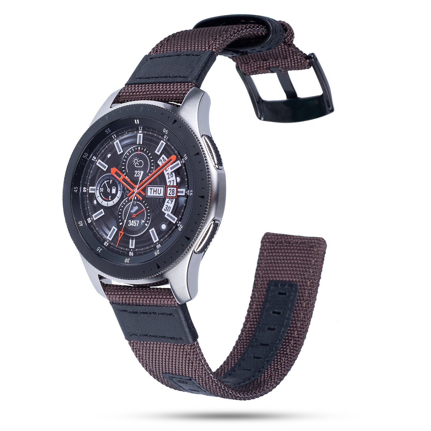 Universal 22mm Nylon + Genuine Leather Watch Band Strap for Samsung Galaxy Watch 46mm etc.
