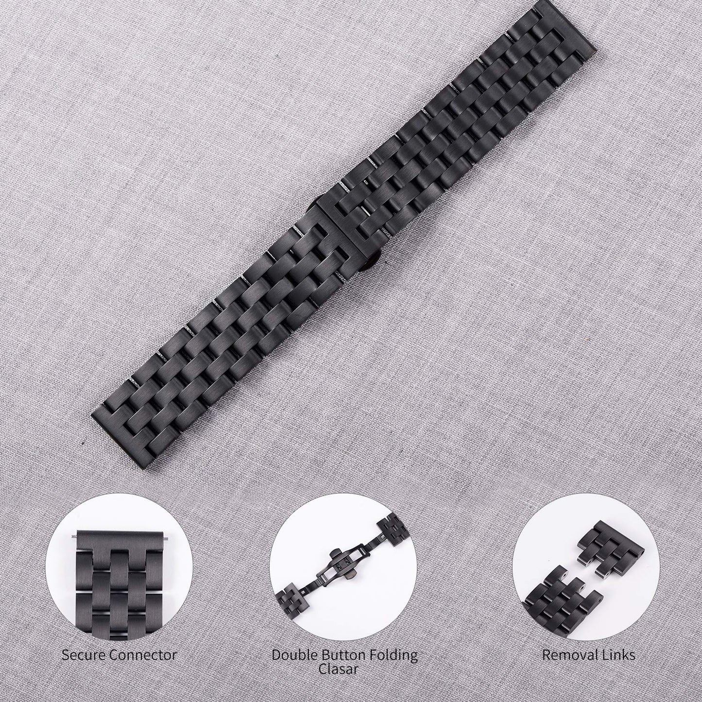 20mm Stainless Steel Watch Band Wrist Strap Replacement for Samsung Galaxy Watch 42mm