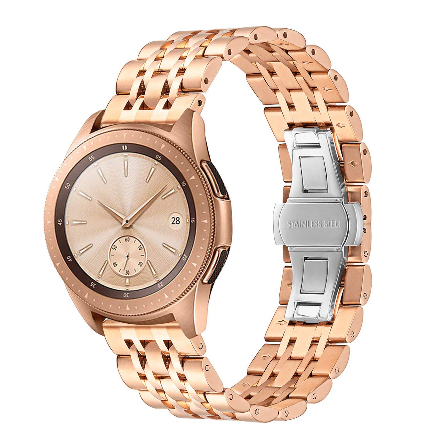 22mm Butterfly Buckle Stainless Steel Watch Band Strap for Samsung Galaxy Watch 46mm