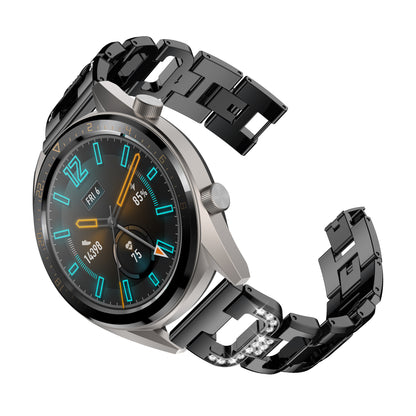 22mm D-shape Rhinestone Decor Stainless Steel Watch Band for Huawei Watch GT