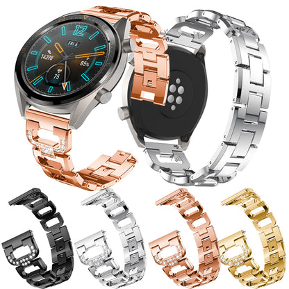 22mm D-shape Rhinestone Decor Stainless Steel Watch Band for Huawei Watch GT