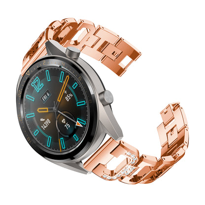 22mm D-shape Rhinestone Decor Stainless Steel Watch Band for Huawei Watch GT