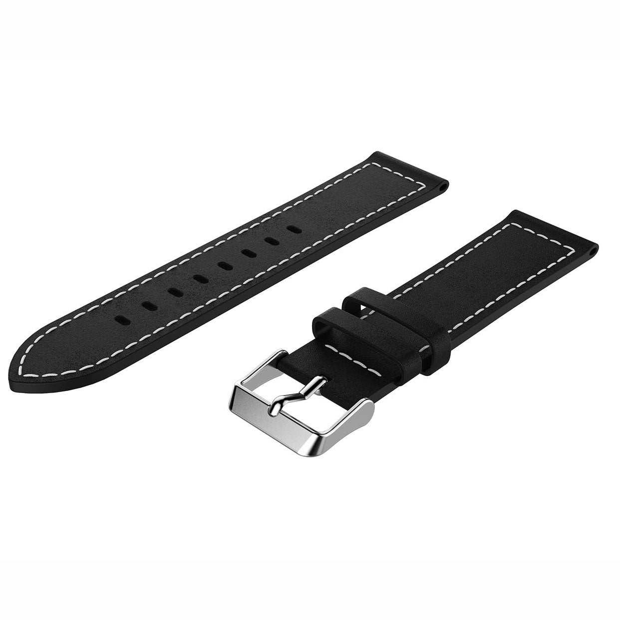 For Huawei Watch GT/Samsung Gear S3 Classic/S3 Frontier 22mm Genuine Leather Smart Watch Strap Replacement Band with White Stitch