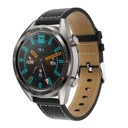 For Huawei Watch GT/Samsung Gear S3 Classic/S3 Frontier 22mm Genuine Leather Smart Watch Strap Replacement Band with White Stitch