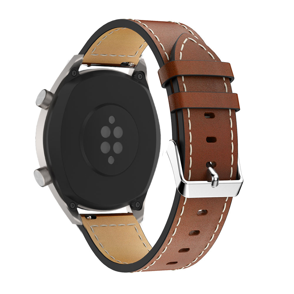 For Huawei Watch GT/Samsung Gear S3 Classic/S3 Frontier 22mm Genuine Leather Smart Watch Strap Replacement Band with White Stitch