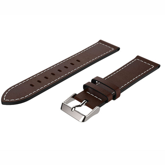 For Huawei Watch GT/Samsung Gear S3 Classic/S3 Frontier 22mm Genuine Leather Smart Watch Strap Replacement Band with White Stitch
