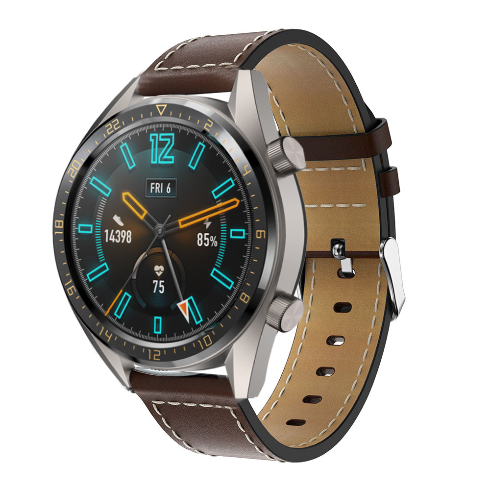 For Huawei Watch GT/Samsung Gear S3 Classic/S3 Frontier 22mm Genuine Leather Smart Watch Strap Replacement Band with White Stitch