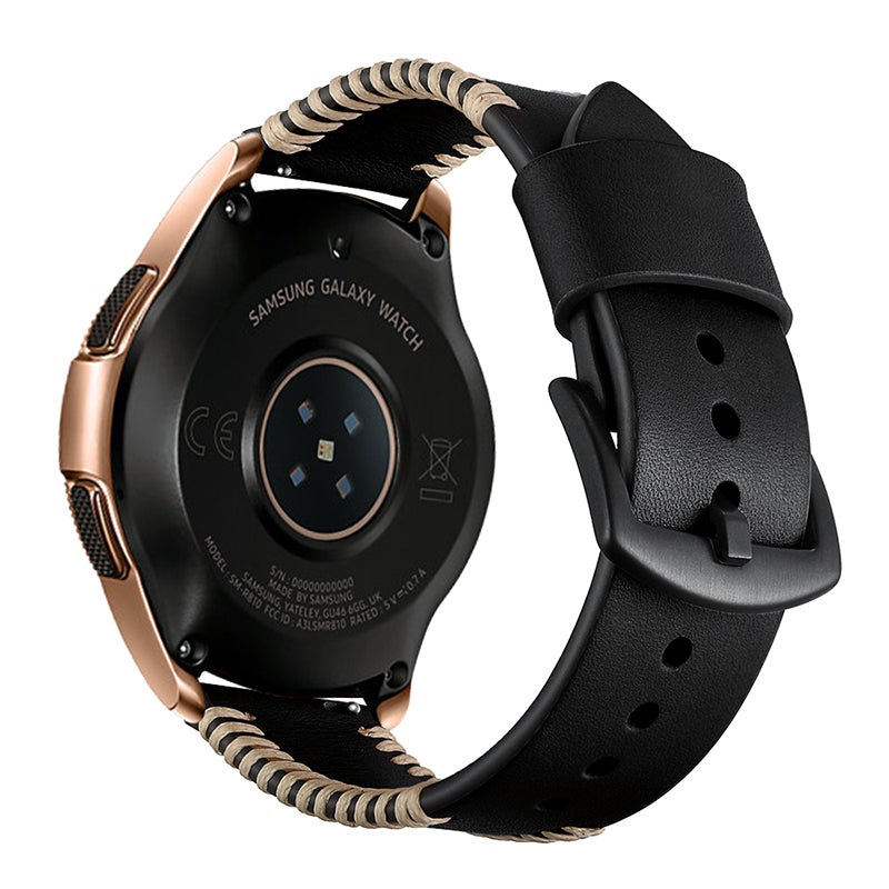 20mm Genuine Leather Watch Band Wristband with Hand Sewn Edges for Samsung Galaxy Watch Active