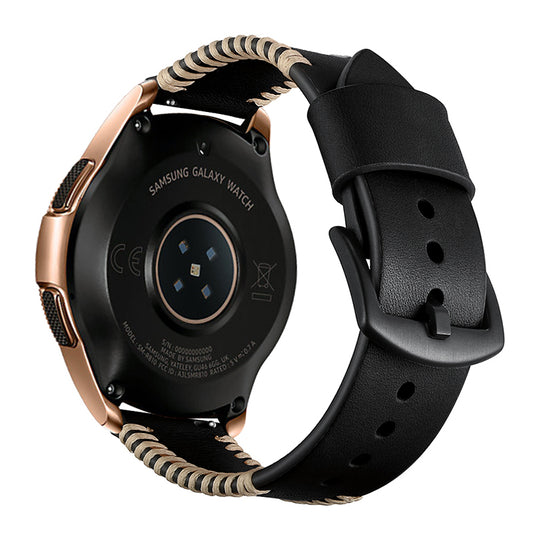20mm Genuine Leather Watch Band Wristband with Hand Sewn Edges for Samsung Galaxy Watch Active