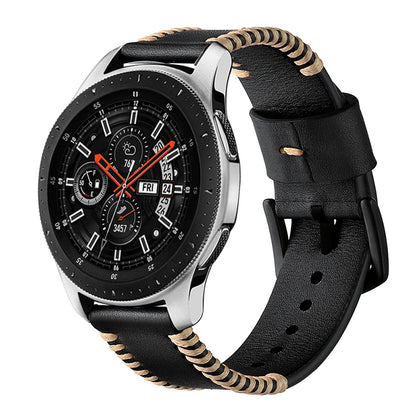 20mm Genuine Leather Watch Band Wristband with Hand Sewn Edges for Samsung Galaxy Watch Active
