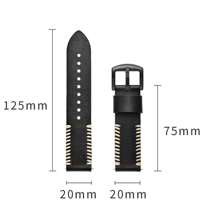 20mm Genuine Leather Watch Band Wristband with Hand Sewn Edges for Samsung Galaxy Watch Active