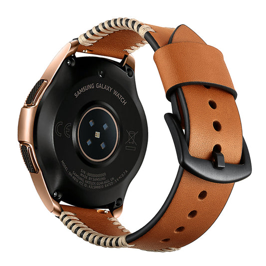 20mm Genuine Leather Watch Band Wristband with Hand Sewn Edges for Samsung Galaxy Watch Active